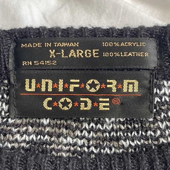 VINTAGE 80s Uniform Code Men's Patterned Sweater with Leather Trim Size XL - Picture 3 of 5